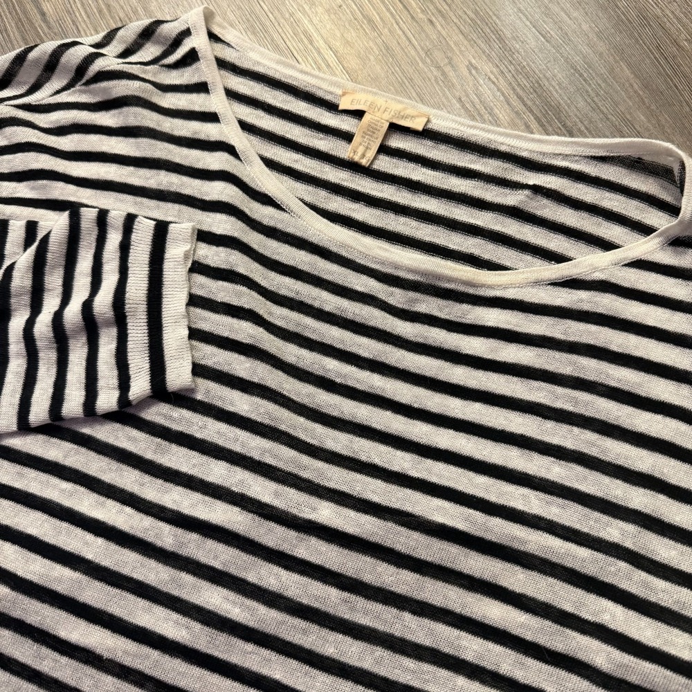 Eileen Fisher Black & White Striped Lightweight Crop Top